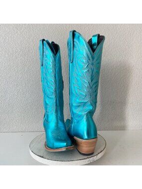 Lane SMOKESHOW Turquoise Blue Cowboy Boots Western Cowgirl Mid Calf Snip Toe 9